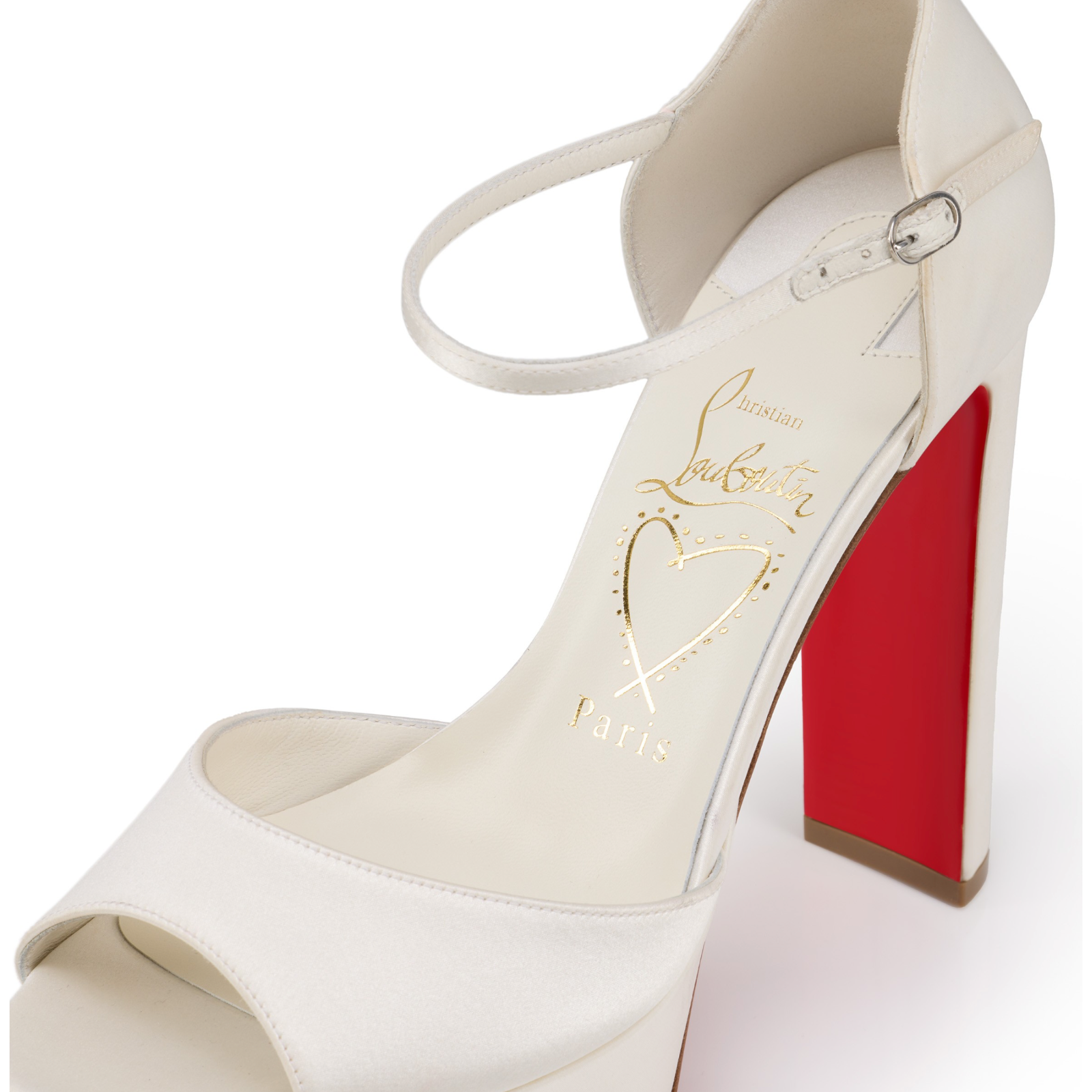 Christian Louboutin Sandaloo 130 Ivory Crepe Satin Platform Block Heel Sandal 42 — image 7 of 8